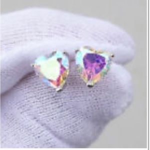 Heart shaped aurora borealis stud earrings